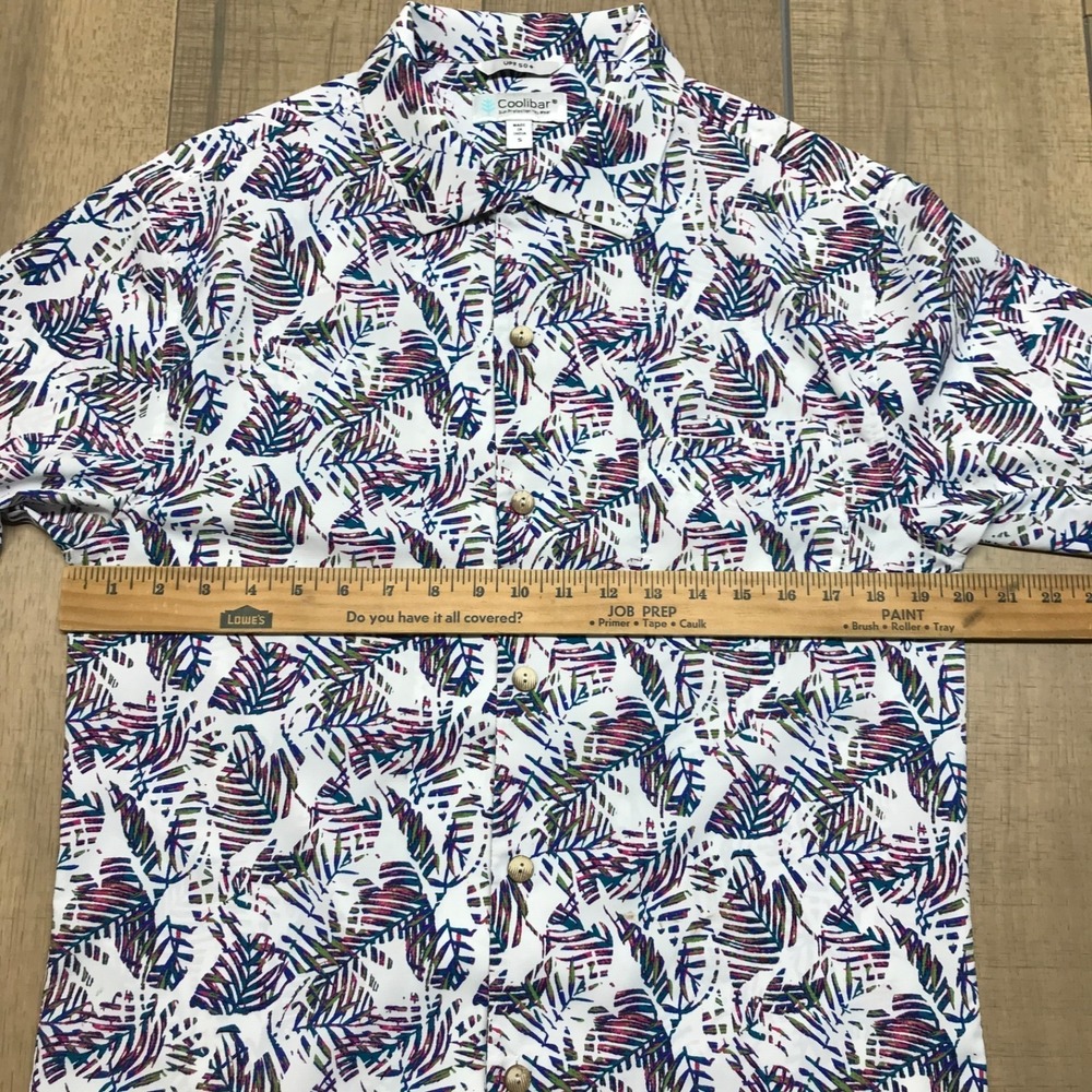 Coolibar Button Up Shirt Mens Size S Palm Leaf Tropical UPF 50 Sun Protection - Picture 10 of 12
